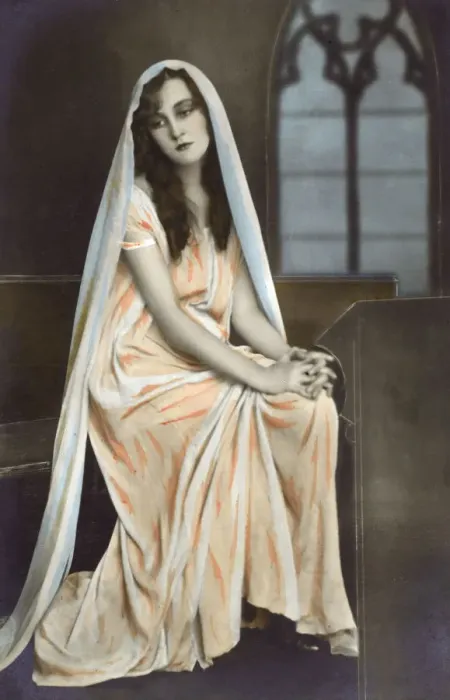 Framed Print : Glamorous French beauty in pious pose Framed Print : Glamorous French beauty in pious pose