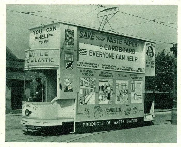 Framed Print : Glasgow tram publicity campaign to save paper, WW2 Framed Print : Glasgow tram publicity campaign to save paper, WW2