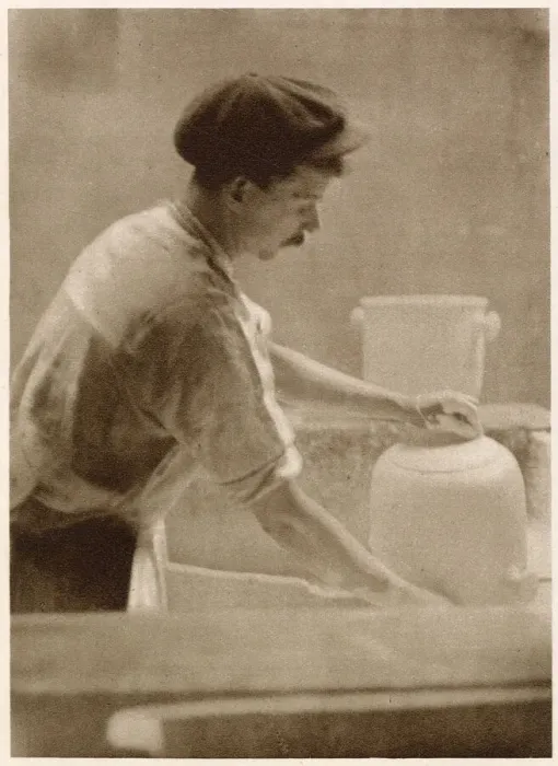 Framed Print : Glazing ware: a dipper at work in the dipping room. Date: 1913 Framed Print : Glazing ware: a dipper at work in the dipping room. Date: 1913