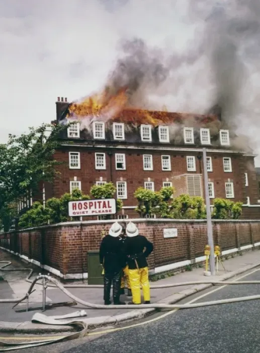 Framed Print : GLC-LFB Major fire, Chelsea Hospital, Pimlico Framed Print : GLC-LFB Major fire, Chelsea Hospital, Pimlico