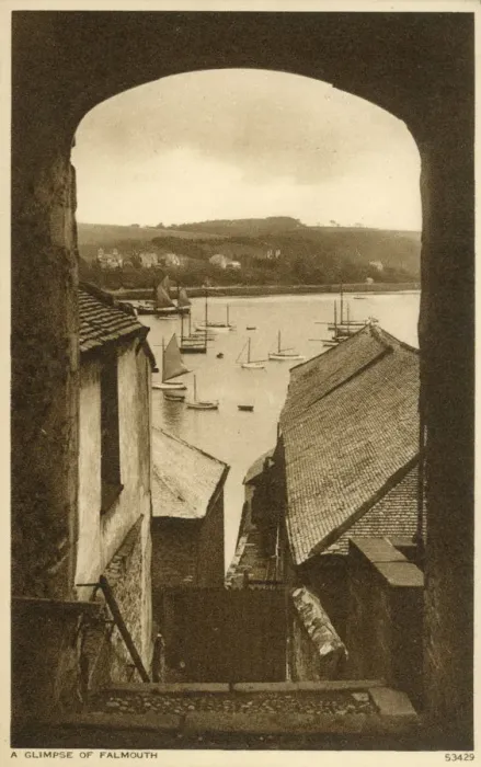 Framed Print : A Glimpse of Falmouth Harbour, Cornwall. Date: circa 1920s Framed Print : A Glimpse of Falmouth Harbour, Cornwall. Date: circa 1920s
