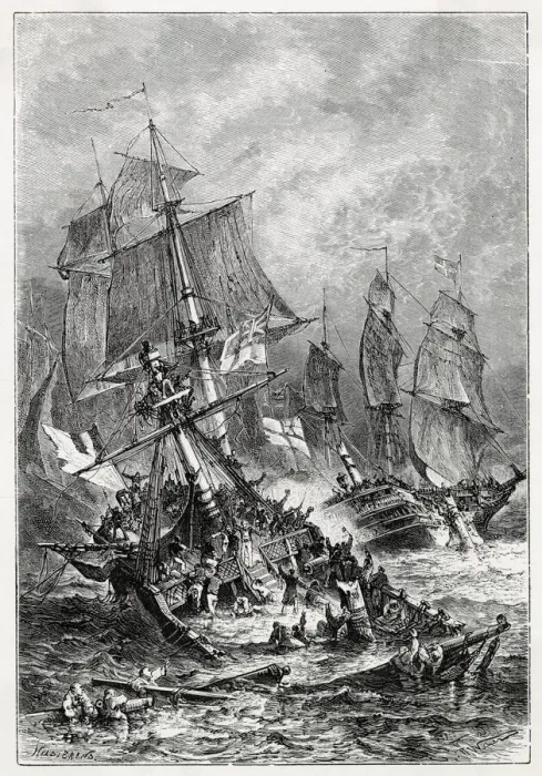 Framed Print : Glorious 1st of June the Le Vengeur sinks Date: 1794 Framed Print : Glorious 1st of June the Le Vengeur sinks Date: 1794