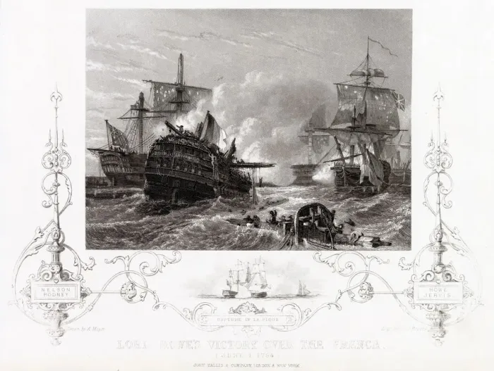Framed Print : GLORIOUS FIRST OF JUNE The French fleet is defeated by Howe off Ushant Date Framed Print : GLORIOUS FIRST OF JUNE The French fleet is defeated by Howe off Ushant Date