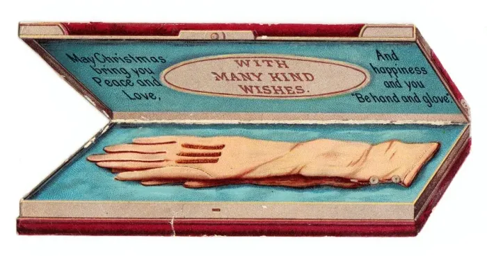 Framed Print : Glove box with greeting on a Victorian Christmas card Framed Print : Glove box with greeting on a Victorian Christmas card