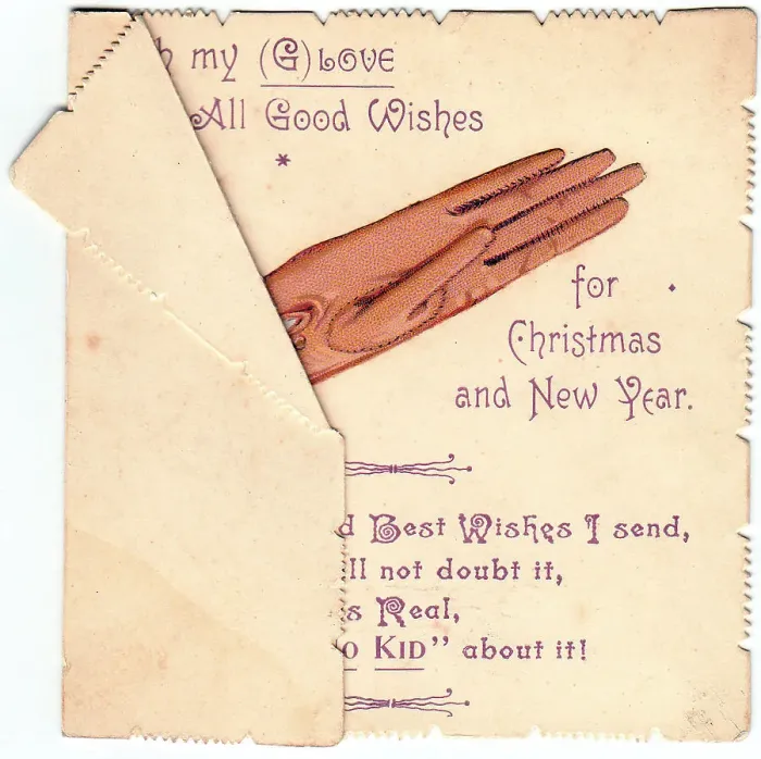 Framed Print : Glove with comic verse on a Christmas and New Year card Framed Print : Glove with comic verse on a Christmas and New Year card