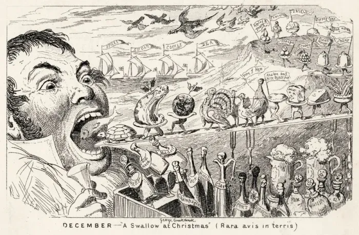 Framed Print : Gluttony. A SWALLOW AT CHRISTMAS satire on seasonal gluttony Date: 1841 Framed Print : Gluttony. A SWALLOW AT CHRISTMAS satire on seasonal gluttony Date: 1841
