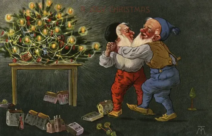 Framed Print : Gnomes dance round Christmas tree Framed Print : Gnomes dance round Christmas tree