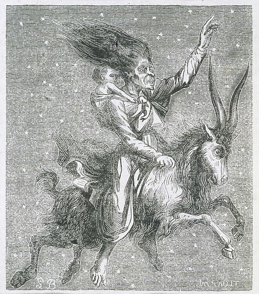 Goat-Borne Witch. A witch rides through the starlit sky on her goat