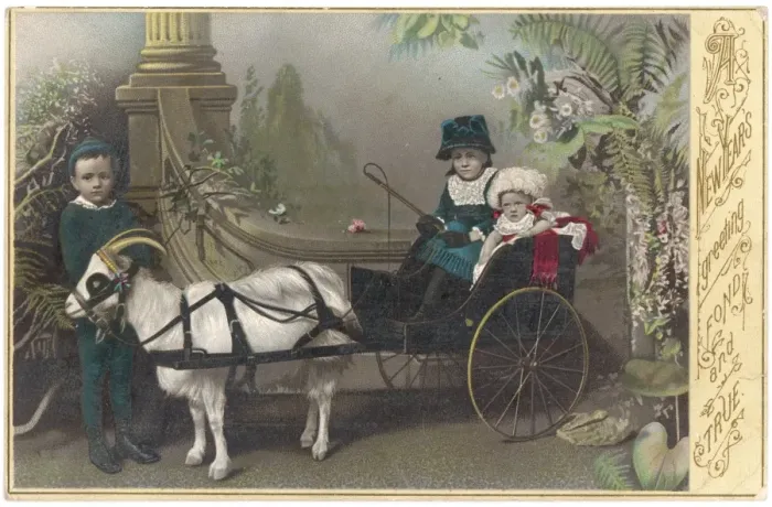 Framed Print : Two in a Goat-Cart C1880 Framed Print : Two in a Goat-Cart C1880