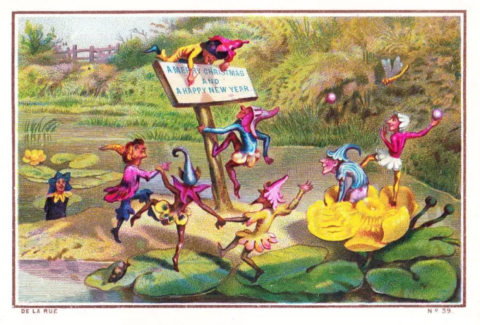 Framed Print : Goblins on a river on a Christmas and New Year card Framed Print : Goblins on a river on a Christmas and New Year card