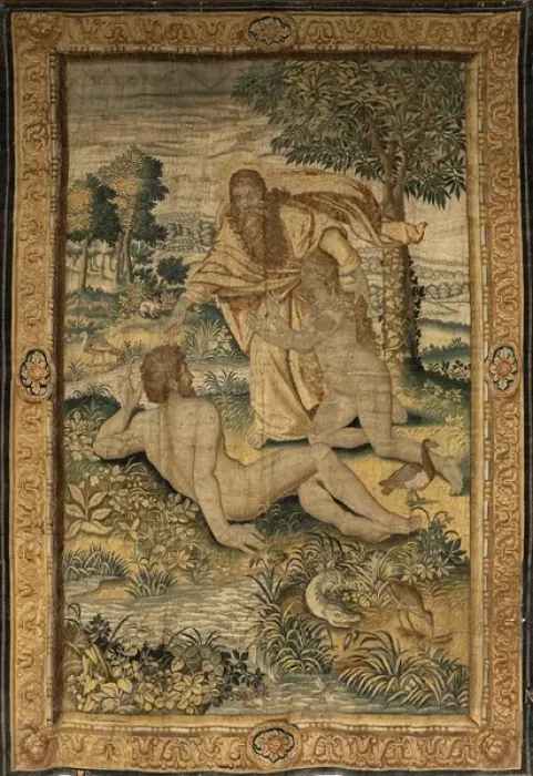 Framed Print : God creates woman. Flemish tapestry 1630 c Framed Print : God creates woman. Flemish tapestry 1630 c