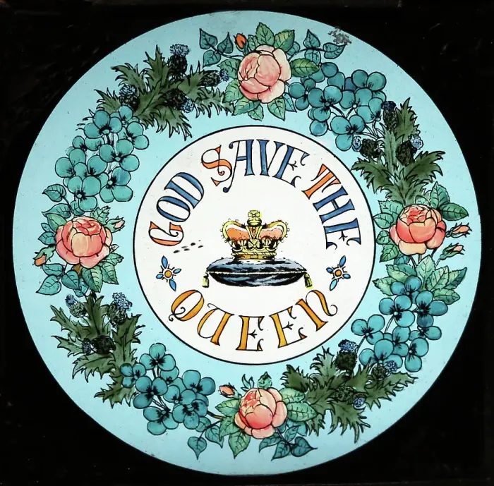 Framed Print : God Save the Queen magic lantern slide, Victorian period Framed Print : God Save the Queen magic lantern slide, Victorian period