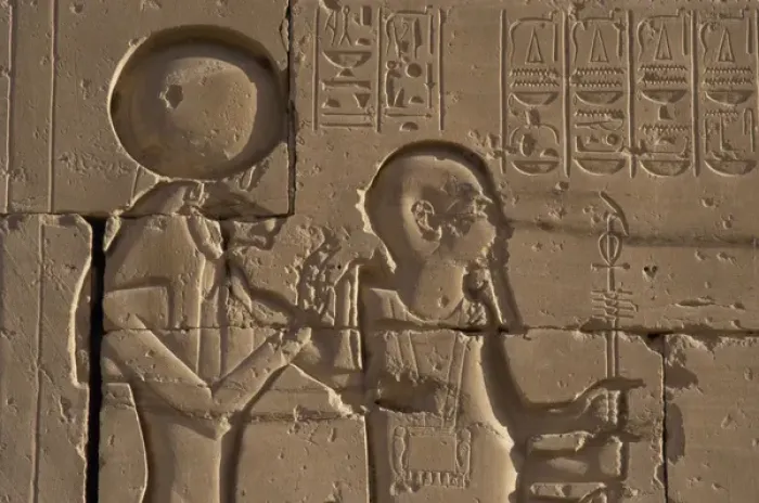 Framed Print : Goddess Tefnut (goddess lioness) and the god Ptah. Detail. R Framed Print : Goddess Tefnut (goddess lioness) and the god Ptah. Detail. R