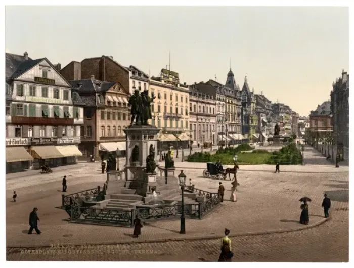 Framed Print : Goethes Place and Goethe-Gutenburg Monument, Frankfort on M Framed Print : Goethes Place and Goethe-Gutenburg Monument, Frankfort on M