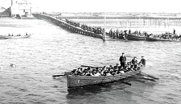 Framed Print : Going ashore, Training Ship Exmouth, early 1900s Framed Print : Going ashore, Training Ship Exmouth, early 1900s