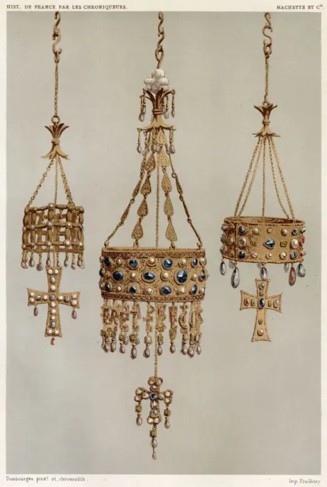 Framed Print : Gold crowns worn by the Visigoth rulers of France in the Seventh Century Date Framed Print : Gold crowns worn by the Visigoth rulers of France in the Seventh Century Date