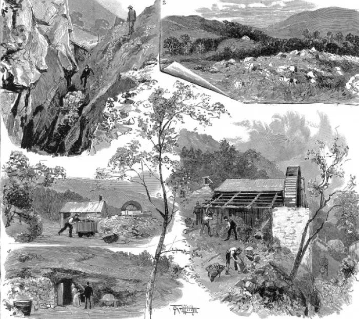 Framed Print : Gold Mining at Gwynfynnydd, North Wales, 1888 Framed Print : Gold Mining at Gwynfynnydd, North Wales, 1888