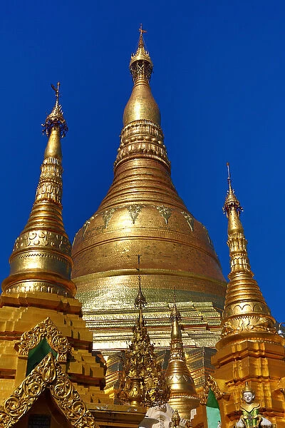Gold stupa and spires, Shwedagon Pagoda, Yangon, Myanmar