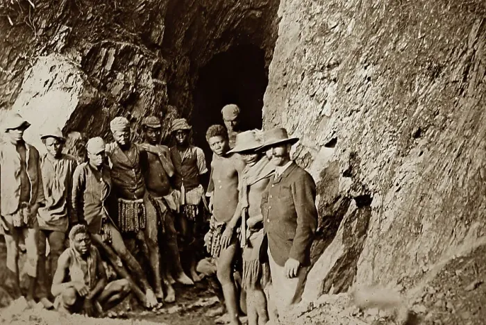 Framed Print : Gold mine workers, Barberton, South Africa, Victorian period Framed Print : Gold mine workers, Barberton, South Africa, Victorian period
