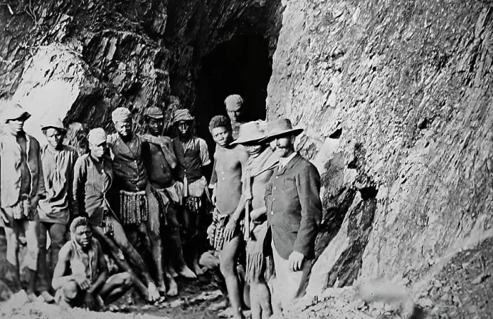 Framed Print : Gold mine workers, Barberton, South Africa, Victorian period Framed Print : Gold mine workers, Barberton, South Africa, Victorian period