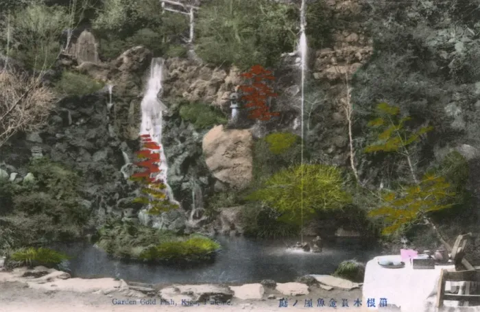 Framed Print : A Goldfish pond with Waterfall - Kiga, Takone, Japan Framed Print : A Goldfish pond with Waterfall - Kiga, Takone, Japan