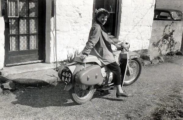 Goldie Fraser on Velocette L. E. motorcycle, reg. No. 460 BAF