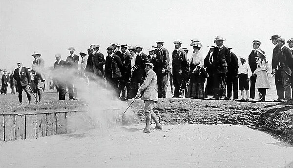 Golf bunker action photo, early 1900s