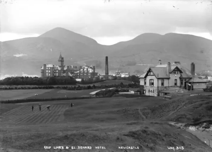 Framed Print : Golf Links and Sl. Donard Hotel, Newcastle Framed Print : Golf Links and Sl. Donard Hotel, Newcastle
