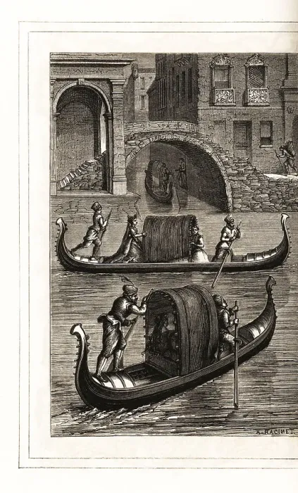 Framed Print : Gondolas on the canals of Venice, 16th century Framed Print : Gondolas on the canals of Venice, 16th century