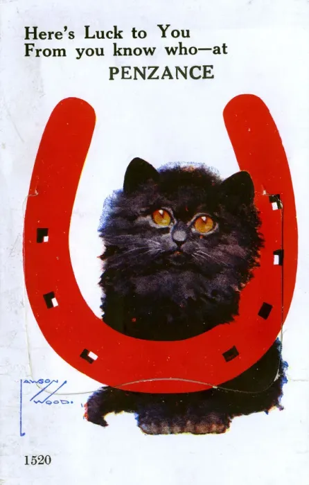 Framed Print : Good Luck Card - Penzance - Lawson Wood - Black Cat Framed Print : Good Luck Card - Penzance - Lawson Wood - Black Cat
