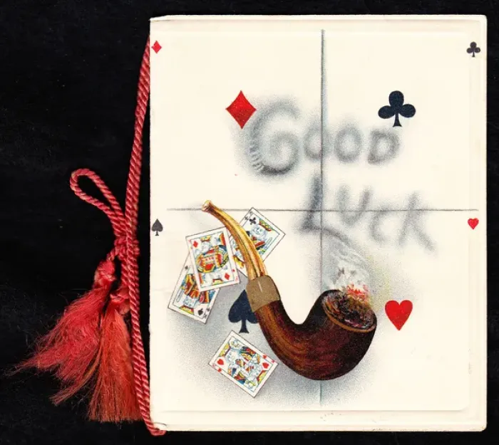 Framed Print : Good Luck card with pipe and playing cards Framed Print : Good Luck card with pipe and playing cards