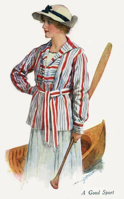 Framed Print : A Good Sport - A Glamorous Lady heading out for a paddle in a canoe Date: 1921 Framed Print : A Good Sport - A Glamorous Lady heading out for a paddle in a canoe Date: 1921
