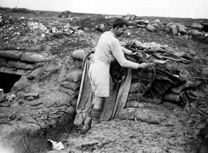 Framed Print : Gordon Highlander cleaning his kit, Western Front, WW1 Framed Print : Gordon Highlander cleaning his kit, Western Front, WW1