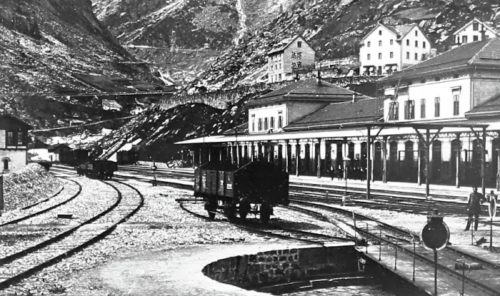 Framed Print : Goschenen Railway Station, Switzerland, Victorian period Framed Print : Goschenen Railway Station, Switzerland, Victorian period