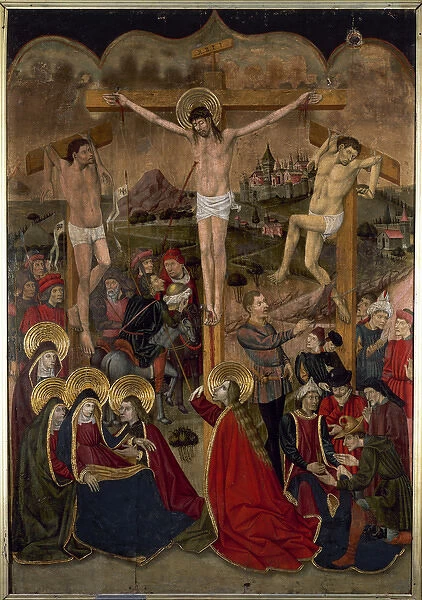 Gothic altarpiece of the Cruxificion, by Bernardo de Aras (1