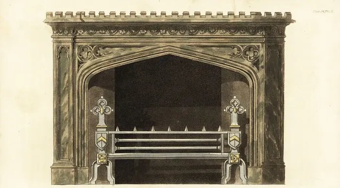 Framed Print : Gothic chimney-piece in Mona marble Framed Print : Gothic chimney-piece in Mona marble