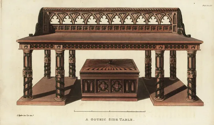 Framed Print : Gothic side table and cellaret designed by John Taylor Framed Print : Gothic side table and cellaret designed by John Taylor