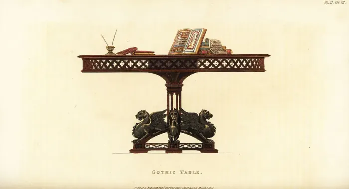 Framed Print : Gothic table for a library or study Framed Print : Gothic table for a library or study