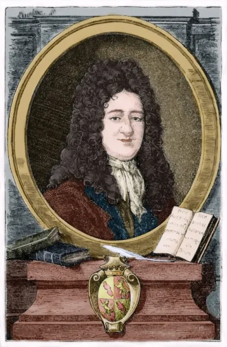 Framed Print : Gottfried Wilhelm Leibniz (1646-1716). Colored engraving Framed Print : Gottfried Wilhelm Leibniz (1646-1716). Colored engraving