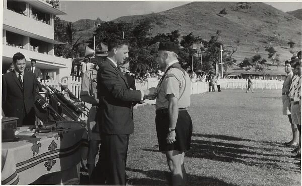 Governor and scouting leader at a rally, Mauritius