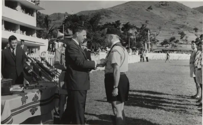 Framed Print : Governor and scouting leader at a rally, Mauritius Framed Print : Governor and scouting leader at a rally, Mauritius