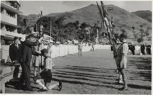 Governor and scouts at a rally, Mauritius