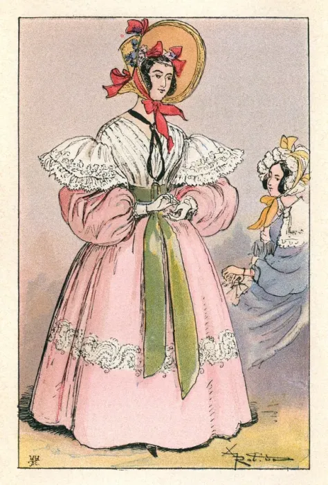 Framed Print : Gown of 1835 / Robida Framed Print : Gown of 1835 / Robida