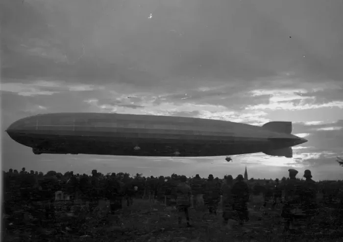 Framed Print : Graf Zeppelin airship hovering above the ground Framed Print : Graf Zeppelin airship hovering above the ground