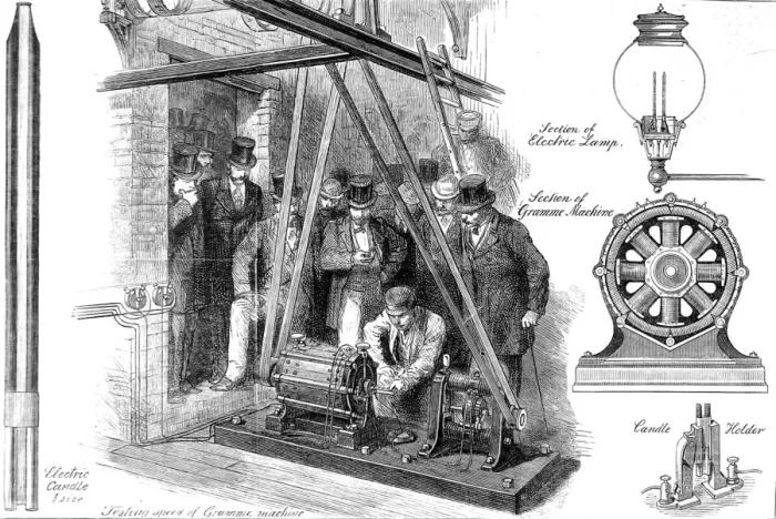 Framed Print : The Gramme Electricity Machine and Light, 1878 Framed Print : The Gramme Electricity Machine and Light, 1878