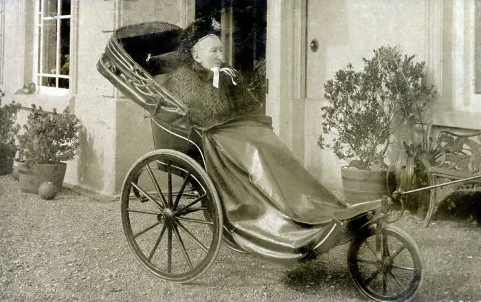 Framed Print : Grand Elderly Lady wrapped up warm in her bath chair Framed Print : Grand Elderly Lady wrapped up warm in her bath chair