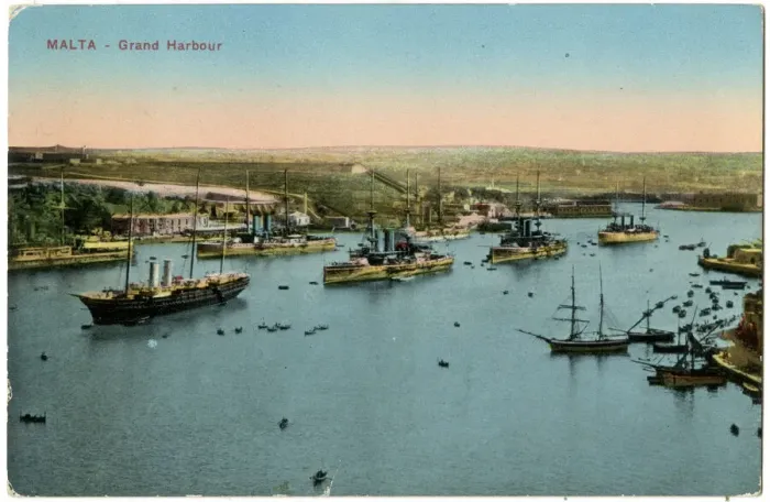 Framed Print : Grand Harbour at Malta, with battleships and Royal Yacht Framed Print : Grand Harbour at Malta, with battleships and Royal Yacht