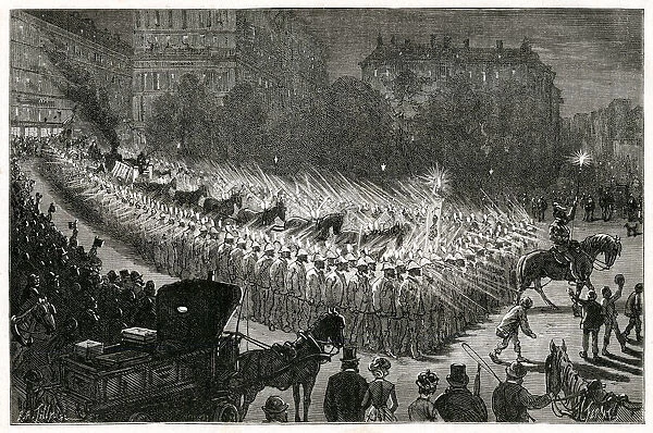 Grand procession with Edisons electric lamps, New York, USA