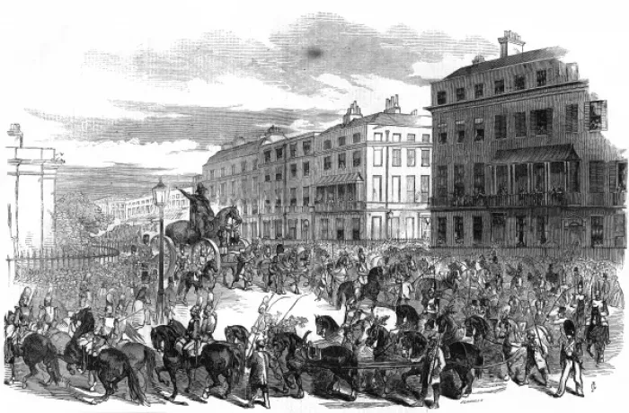 Framed Print : Grand procession of the Wellington Statue, Park Lane Framed Print : Grand procession of the Wellington Statue, Park Lane