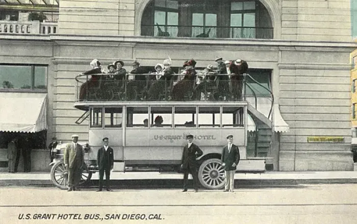 Framed Print : Us Grant Hotel bus, San Diego, California, USA Framed Print : Us Grant Hotel bus, San Diego, California, USA
